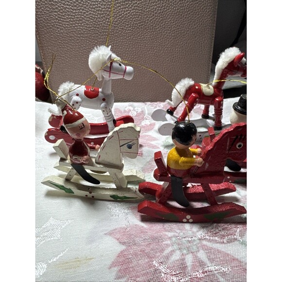 Wooden Rocking Horse Christmas Tree Ornament Hand-Painted Vintage Taiwan Lot 5 - Picture 4 of 8